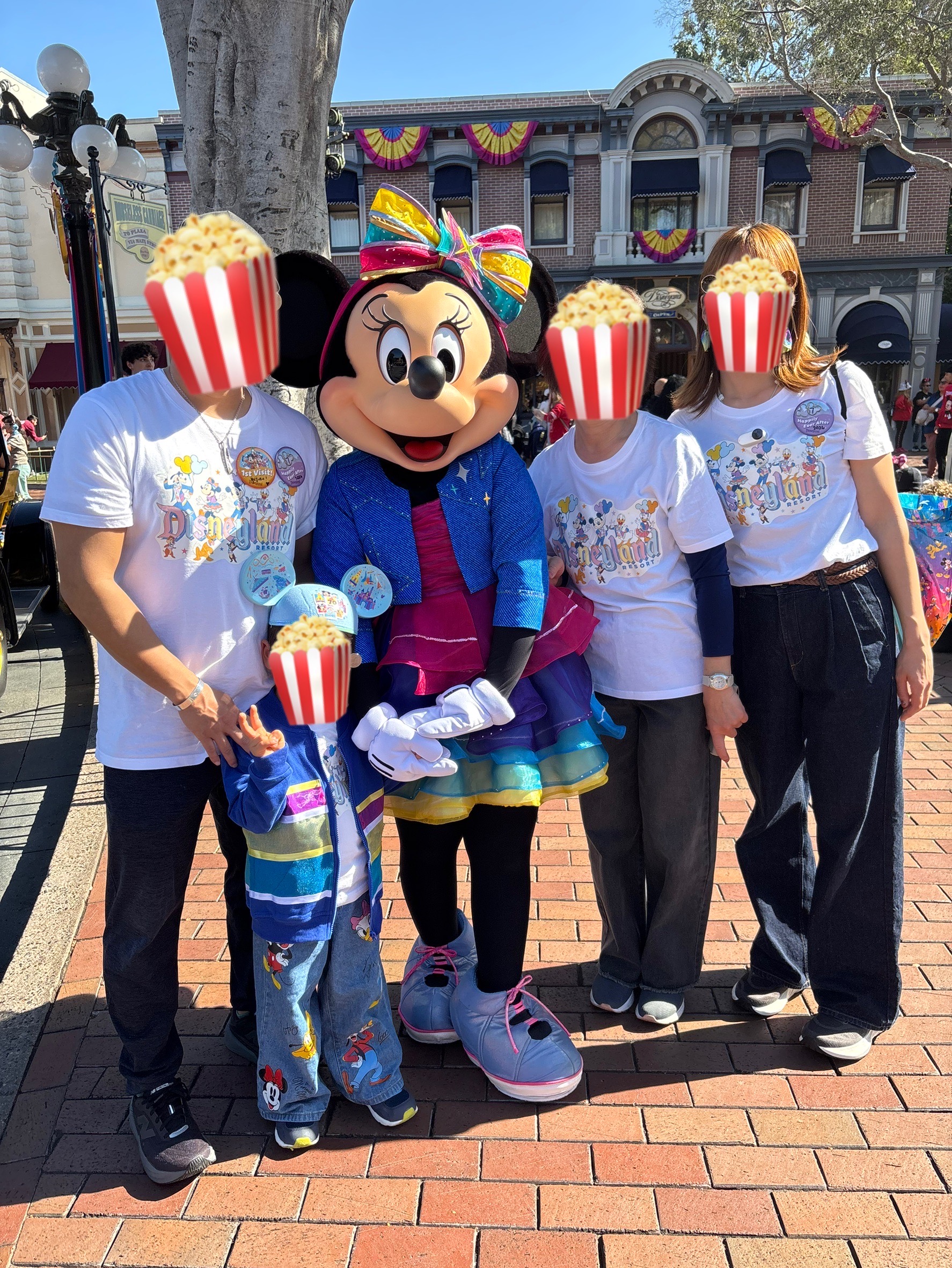 ディズニーランド70周年 ミニーとの家族写真（母・私・主人・子ども）