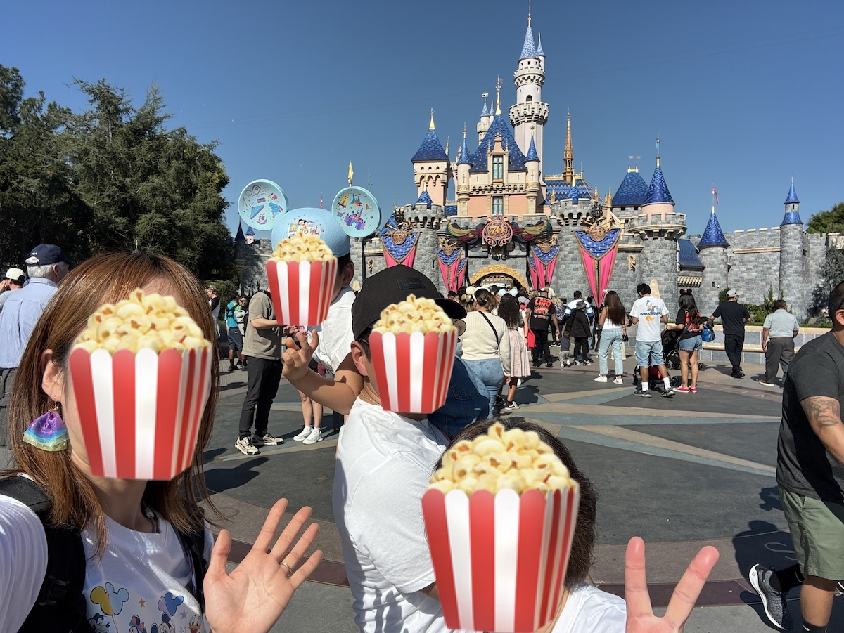 Disneyland 70周年 お城前 家族4人のセルフィー