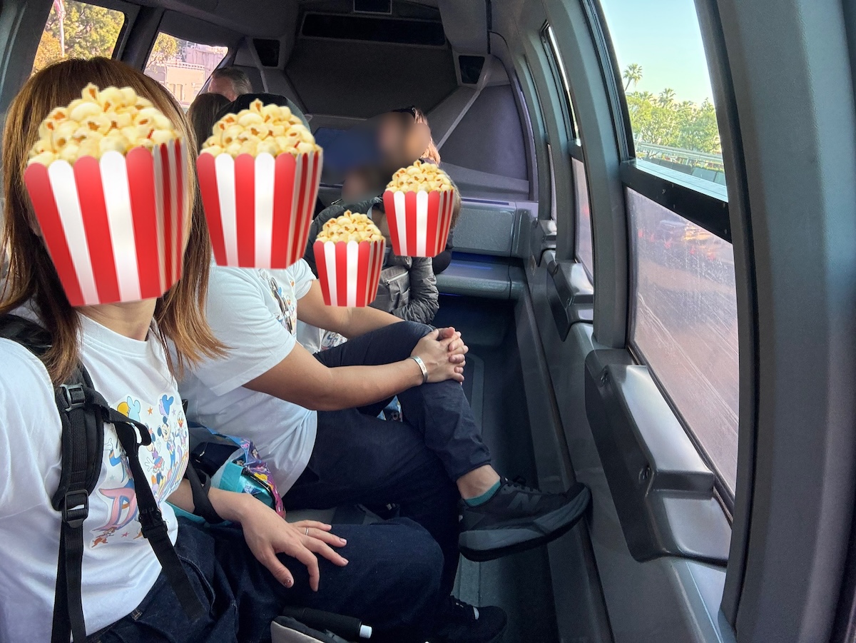 ディズニーランドモノレール乗車中の車内でのセルフィー